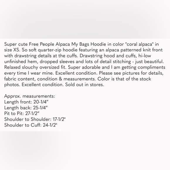 Free People Alpaca My Bags Hoodie Womens XS Sweatshirt Hi Lo Oversize Boho Rare - Picture 16 of 17